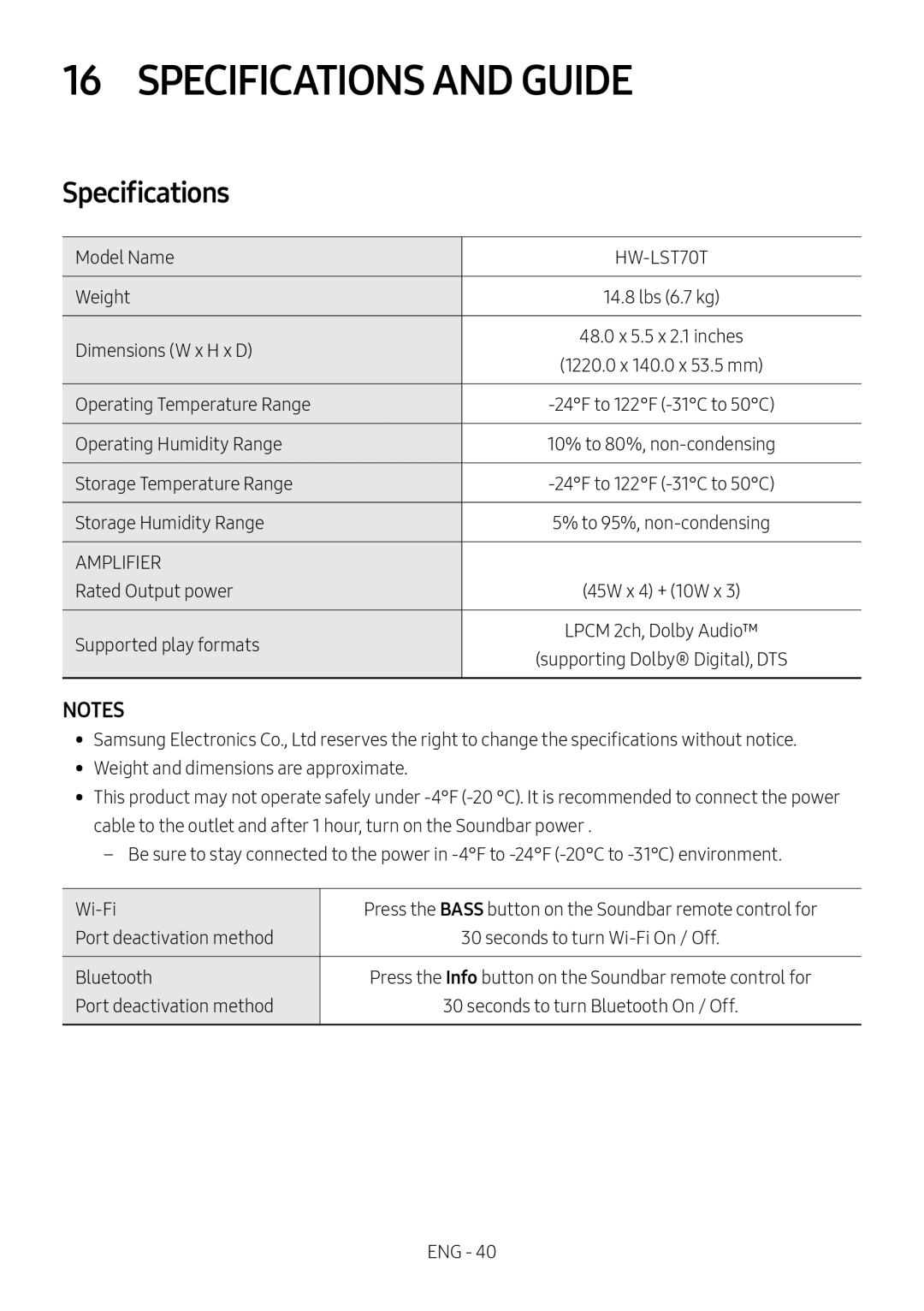 NOTES Lifestyle HW-LST70T