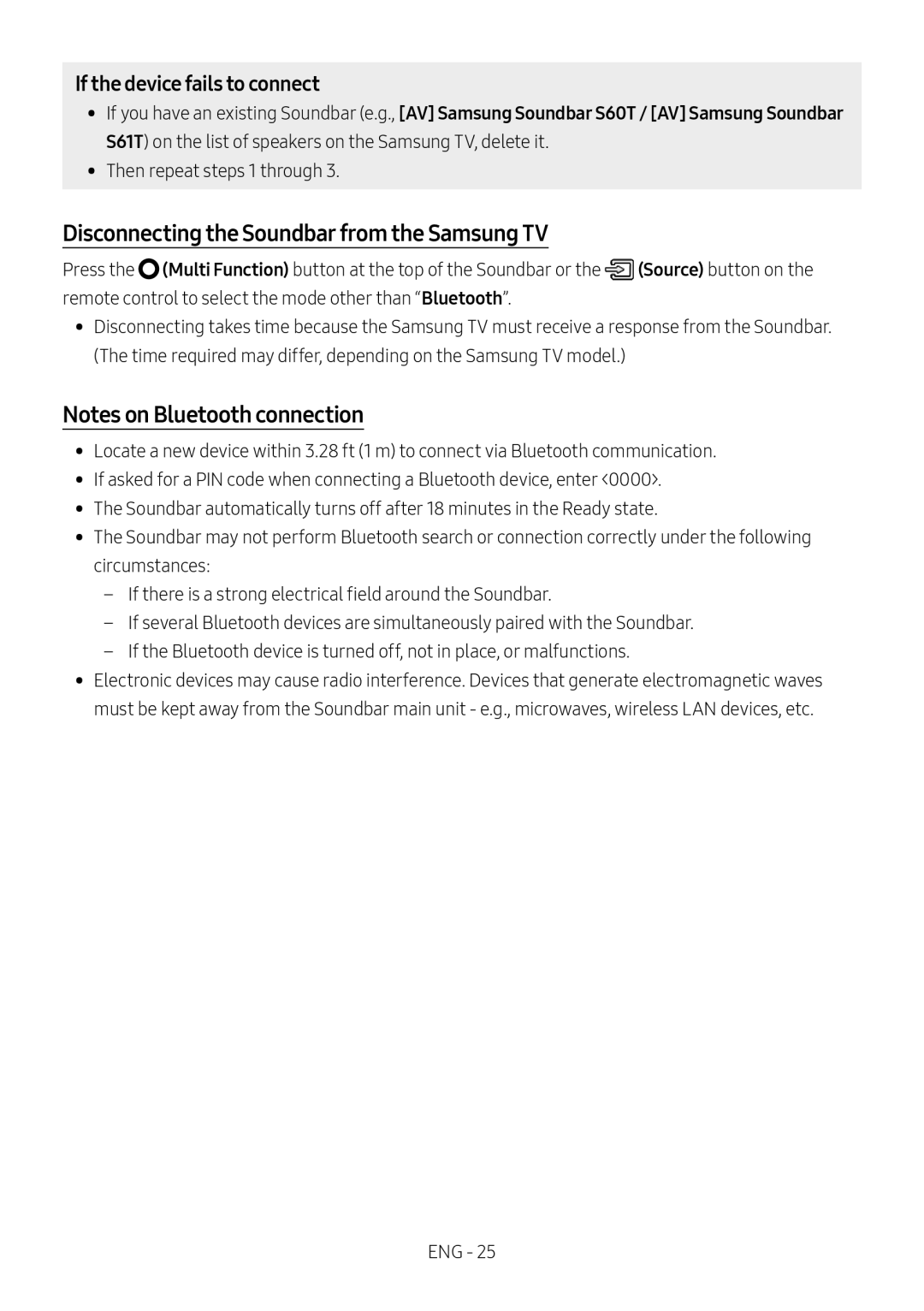 Notes on Bluetooth connection Lifestyle HW-S60T