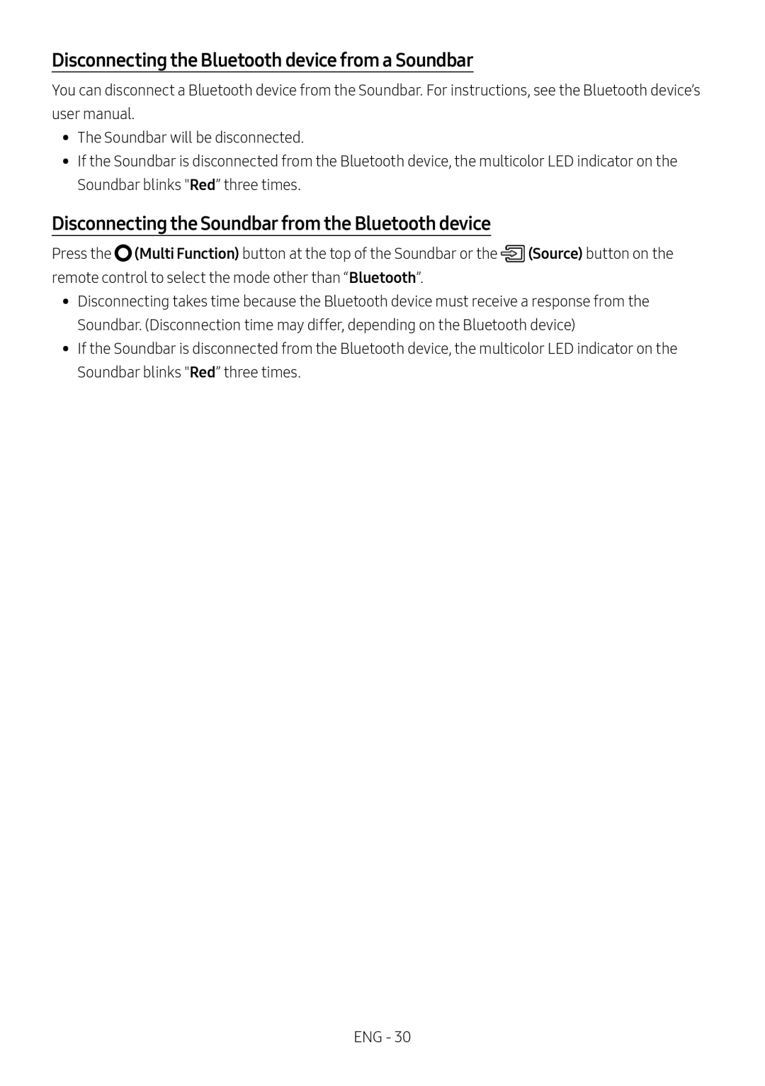 Disconnecting the Bluetooth device from a Soundbar Disconnecting the Soundbar from the Bluetooth device