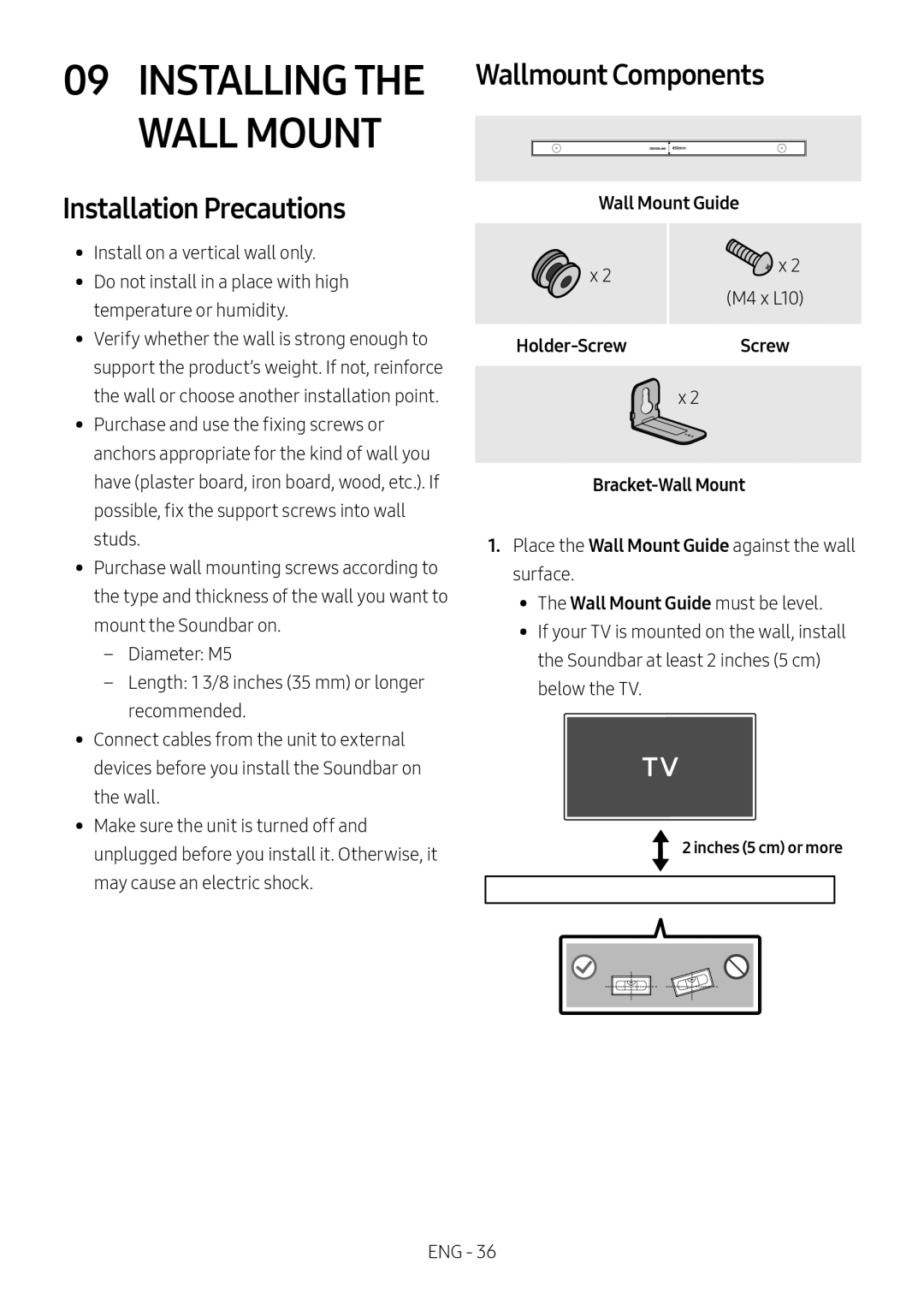 Wallmount Components Installation Precautions