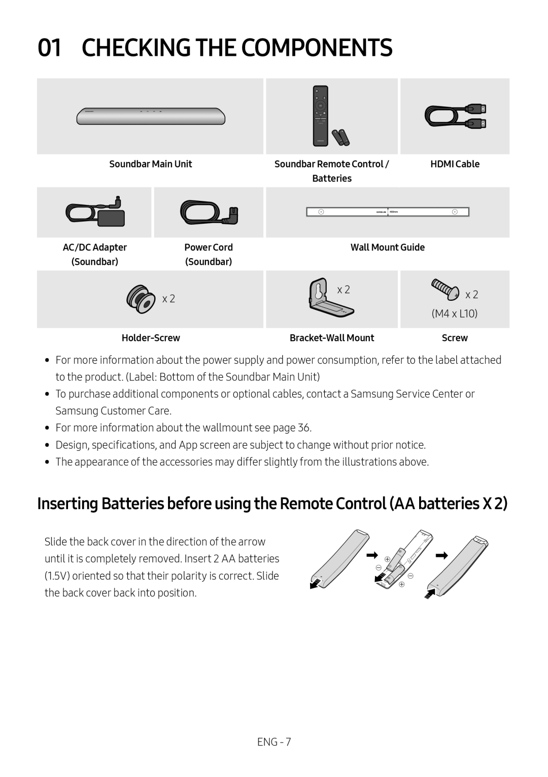 Inserting Batteries before using the Remote Control (AA batteries X 2) 01 CHECKING THE COMPONENTS