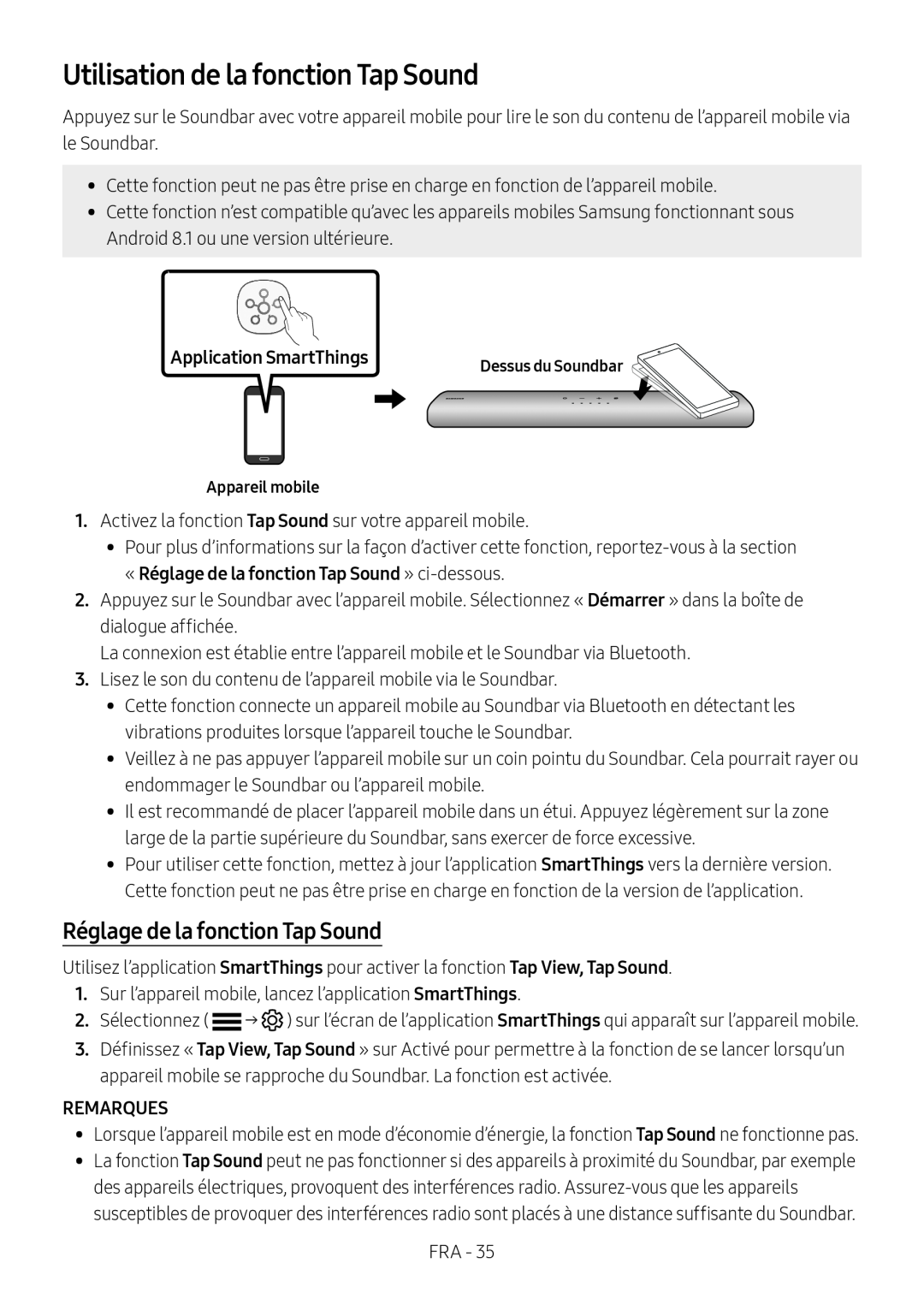 Réglage de la fonction Tap Sound Utilisation de la fonction Tap Sound