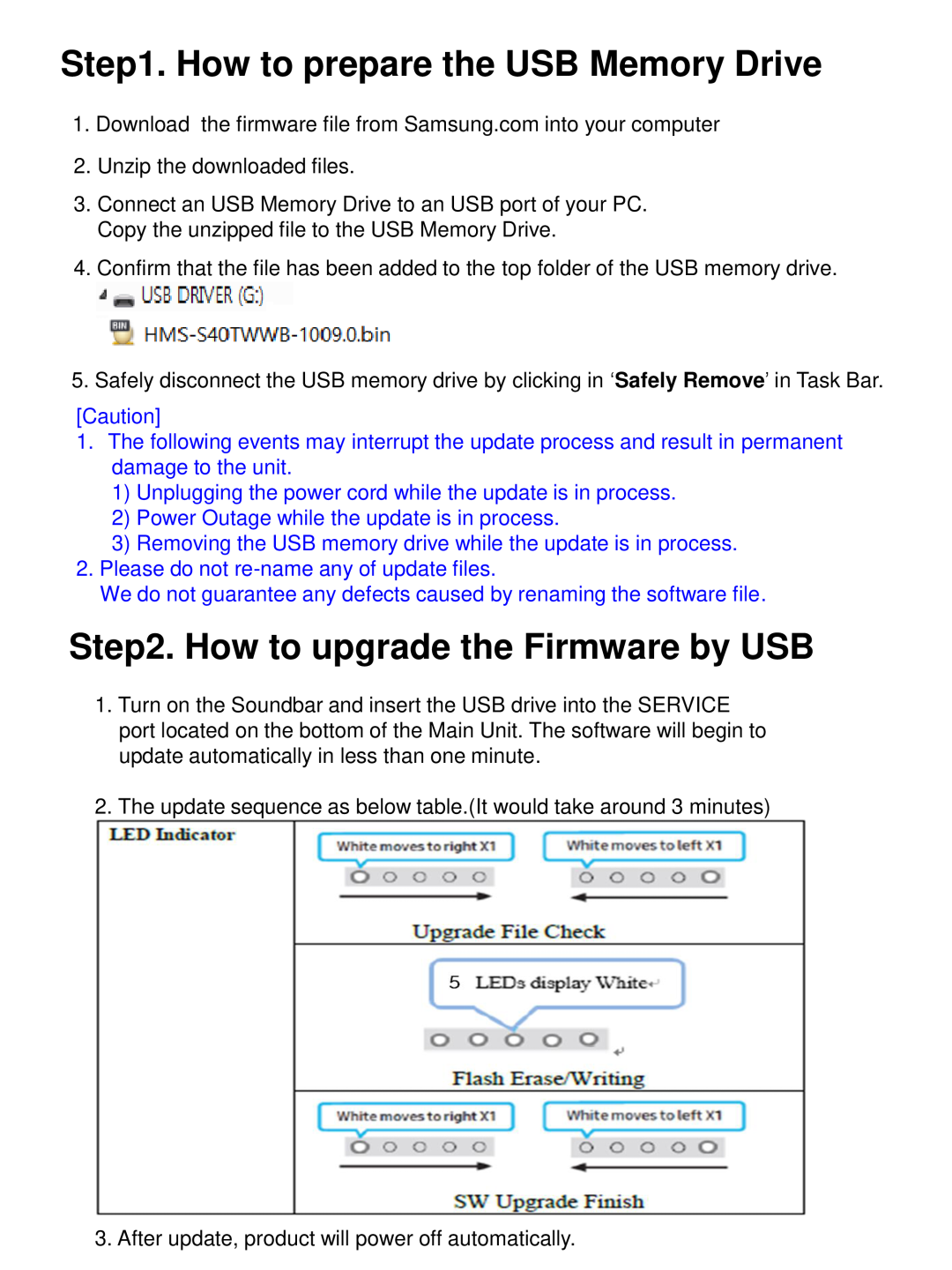 Step2. How to upgrade the Firmware by USB Lifestyle HW-S40T