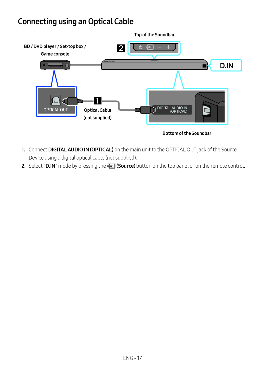 Connecting using an Optical Cable Dolby Atmos HW-N950