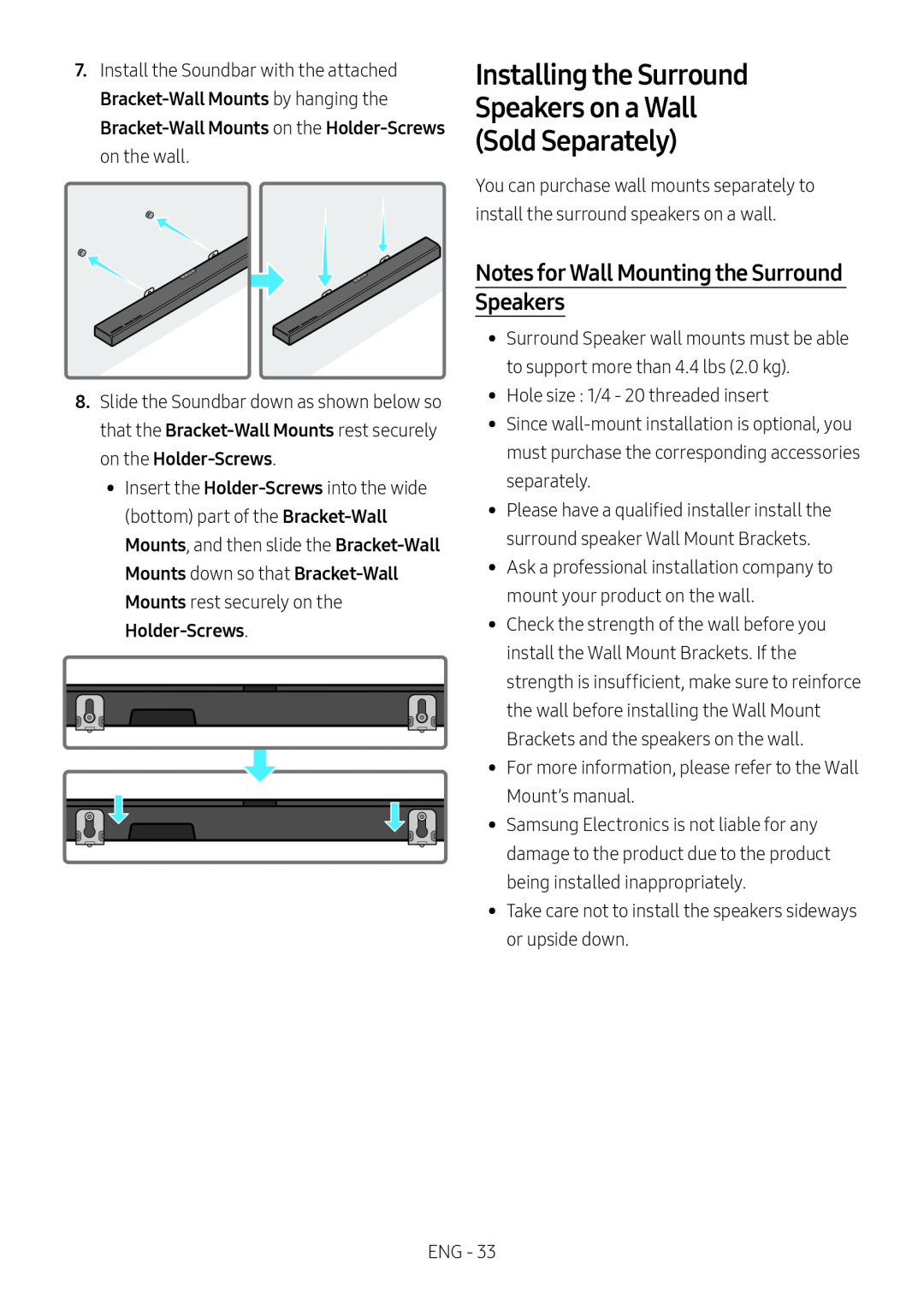 Notes for Wall Mounting the Surround Speakers Dolby Atmos HW-N950