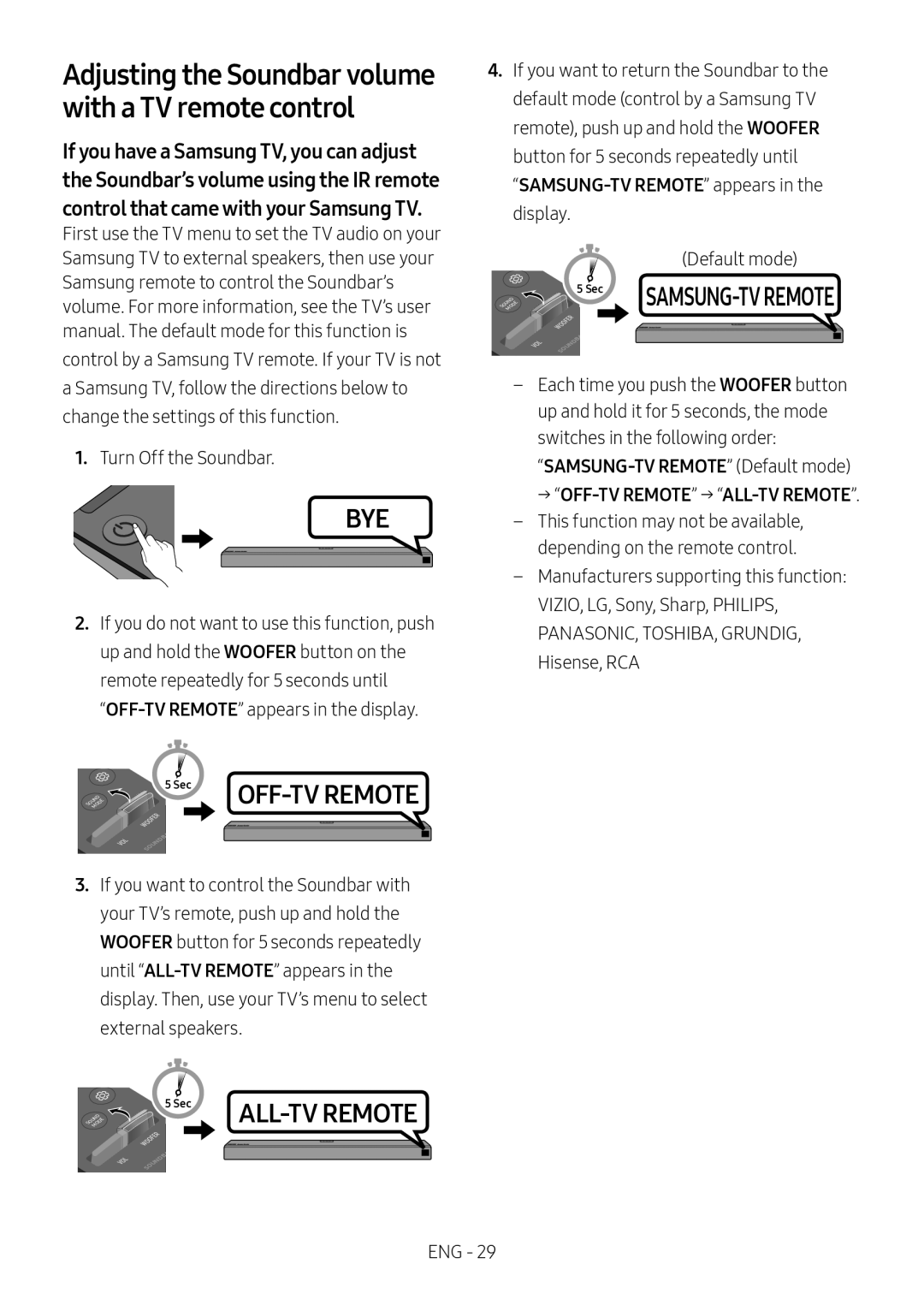 Adjusting the Soundbar volume with a TV remote control Dolby Atmos HW-N950