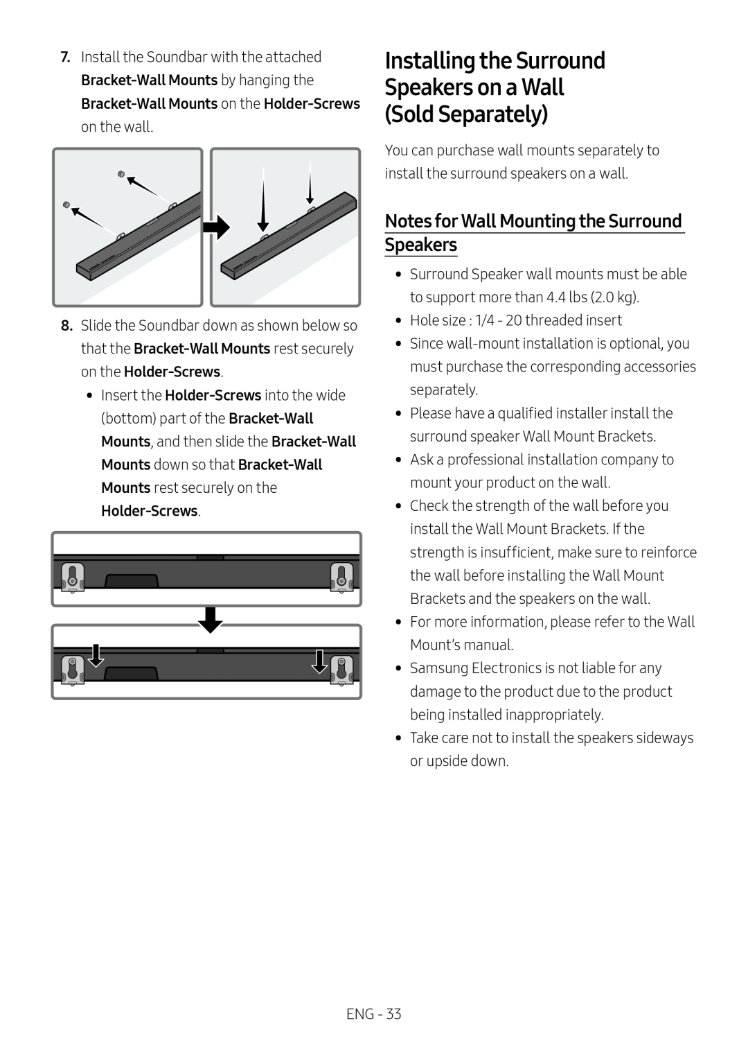 Installing the Surround Speakers on a Wall (Sold Separately) Dolby Atmos HW-N950