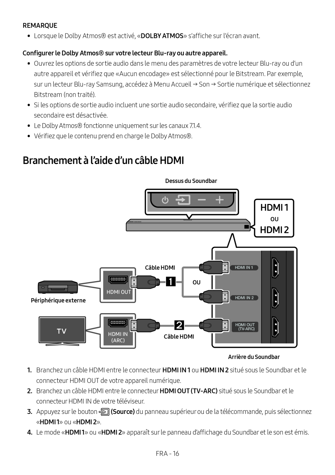 Branchement à l’aide d’un câble HDMI Dolby Atmos HW-N950