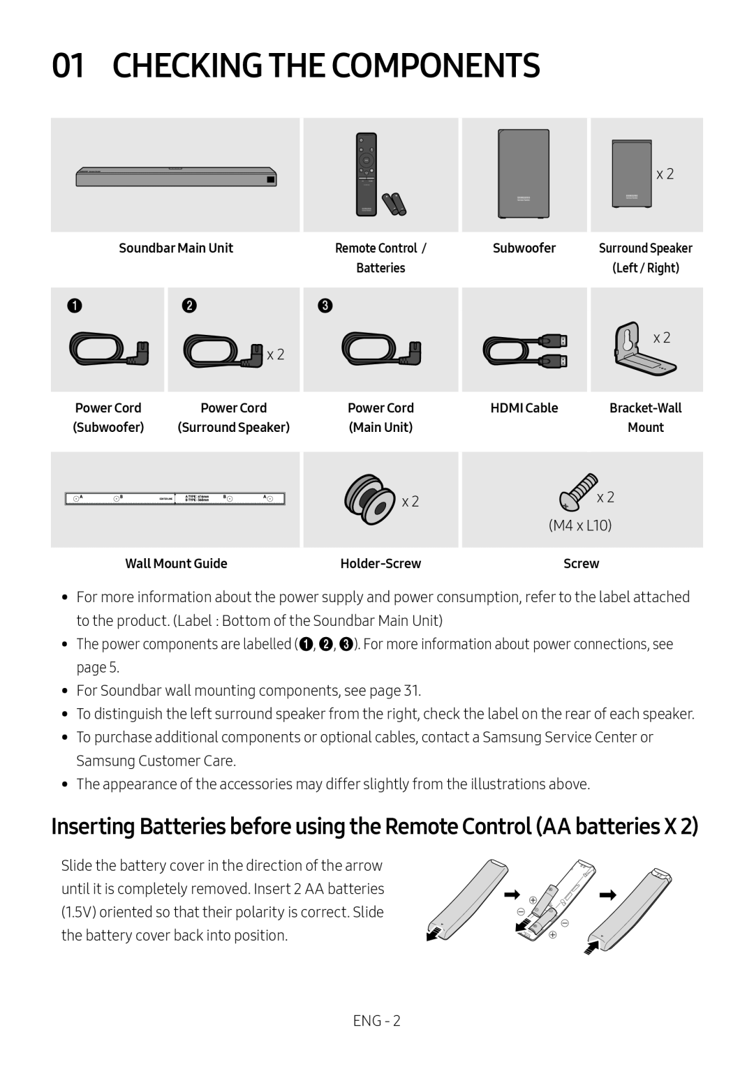 Inserting Batteries before using the Remote Control (AA batteries X 2) Dolby Atmos HW-N950