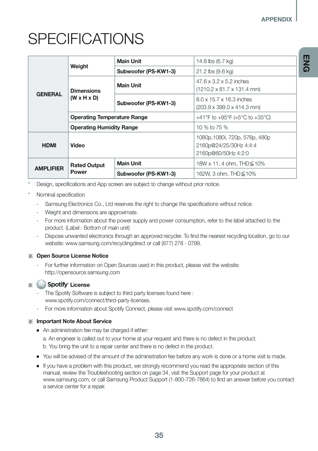 Specifications Dolby Atmos HW-K850