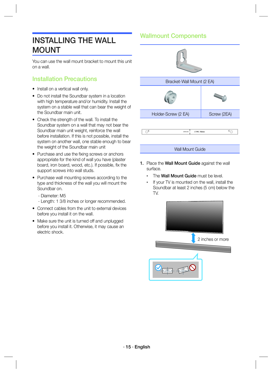 INSTALLING THE WALL MOUNT Dolby Atmos HW-K850