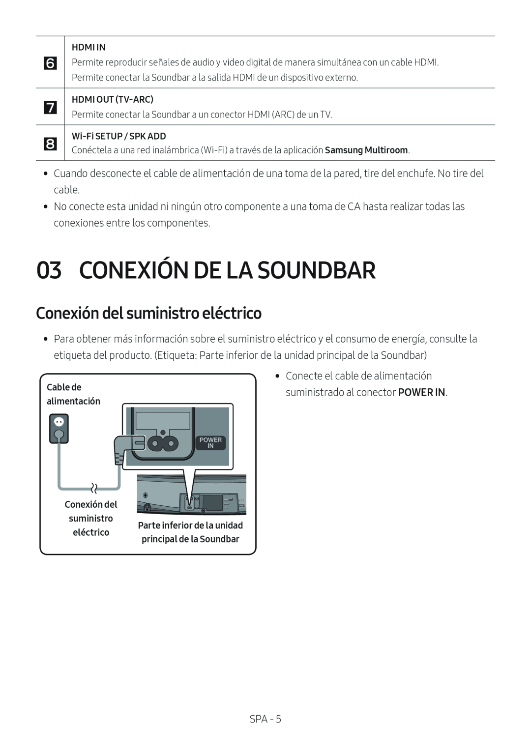 Conexión del suministro eléctrico Curved HW-MS6500