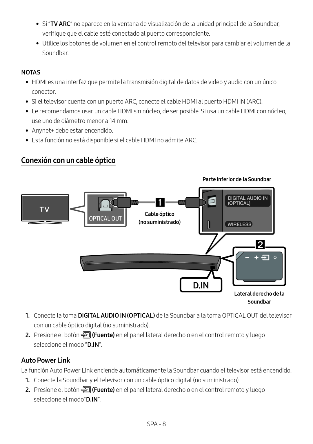 Conexión con un cable óptico Curved HW-MS6500