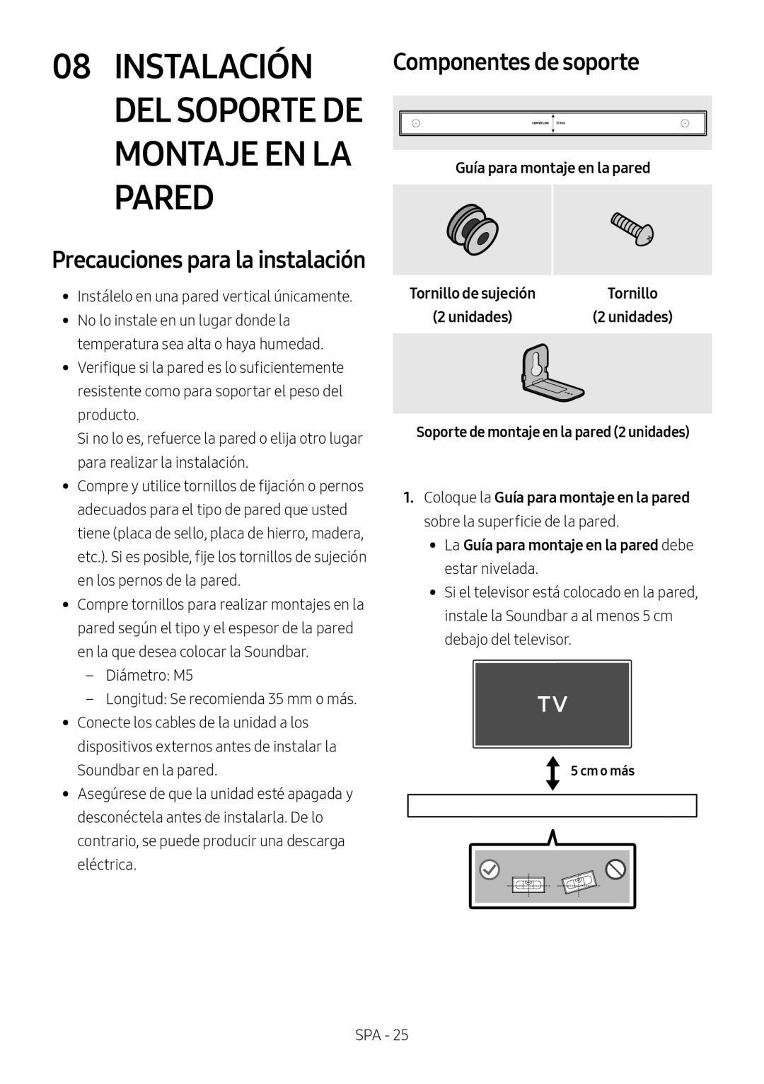 Precauciones para la instalación Curved HW-MS6500