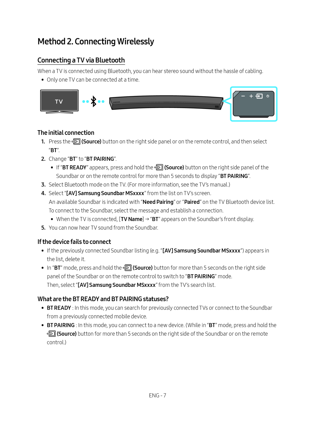 What are the BT READY and BT PAIRING statuses Curved HW-MS6500