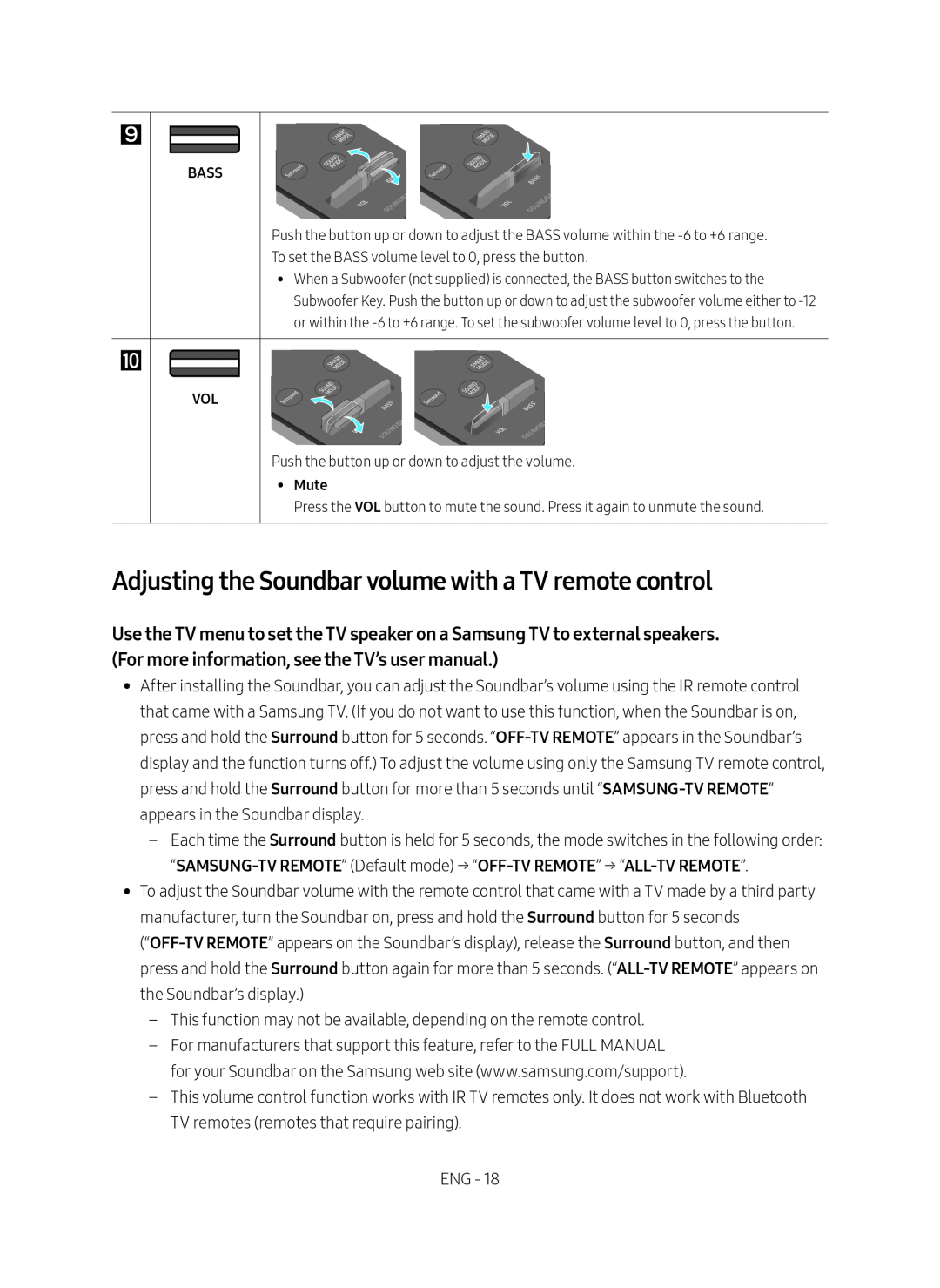 Adjusting the Soundbar volume with a TV remote control