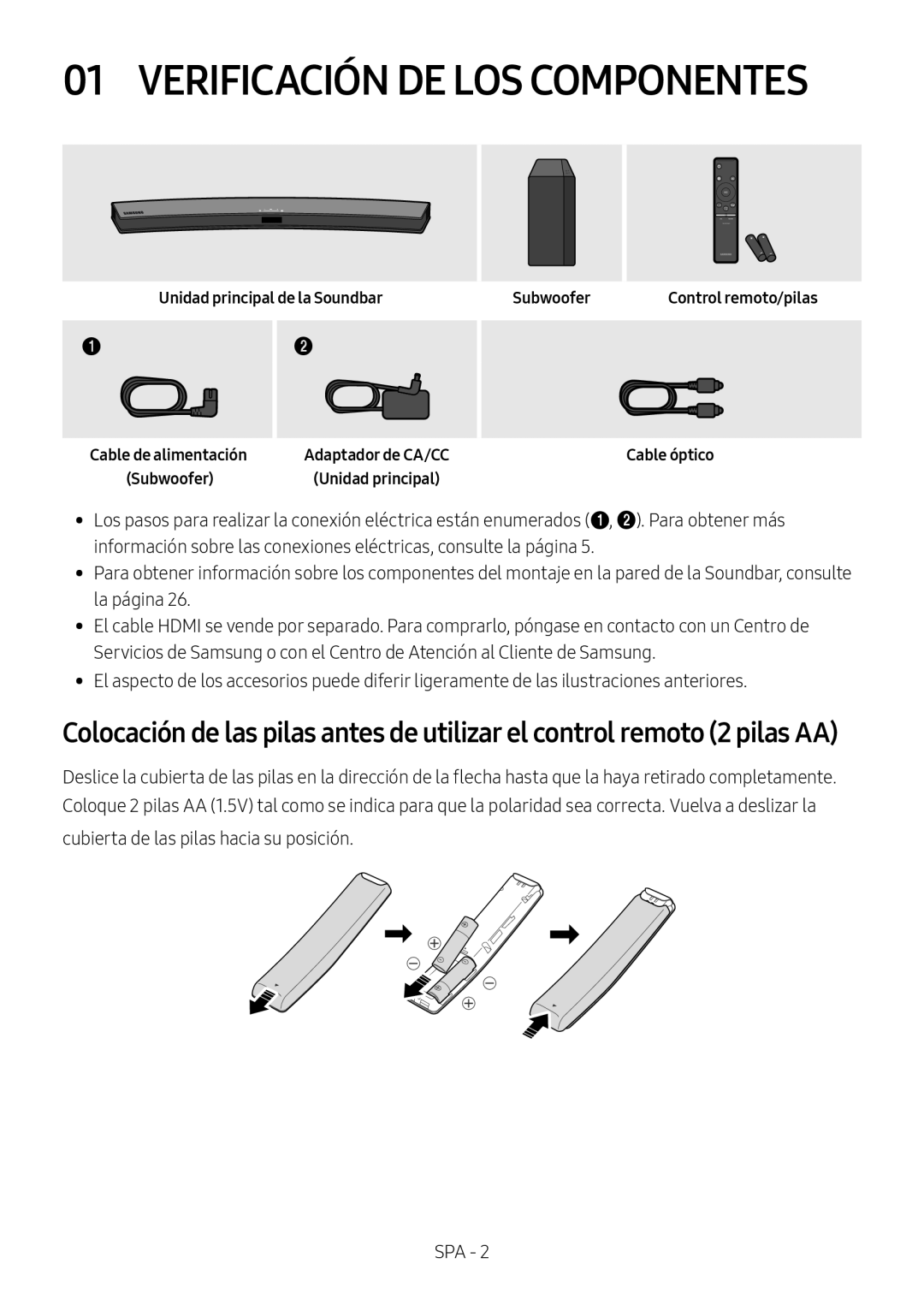 Colocación de las pilas antes de utilizar el control remoto (2 pilas AA) Curved HW-M4500