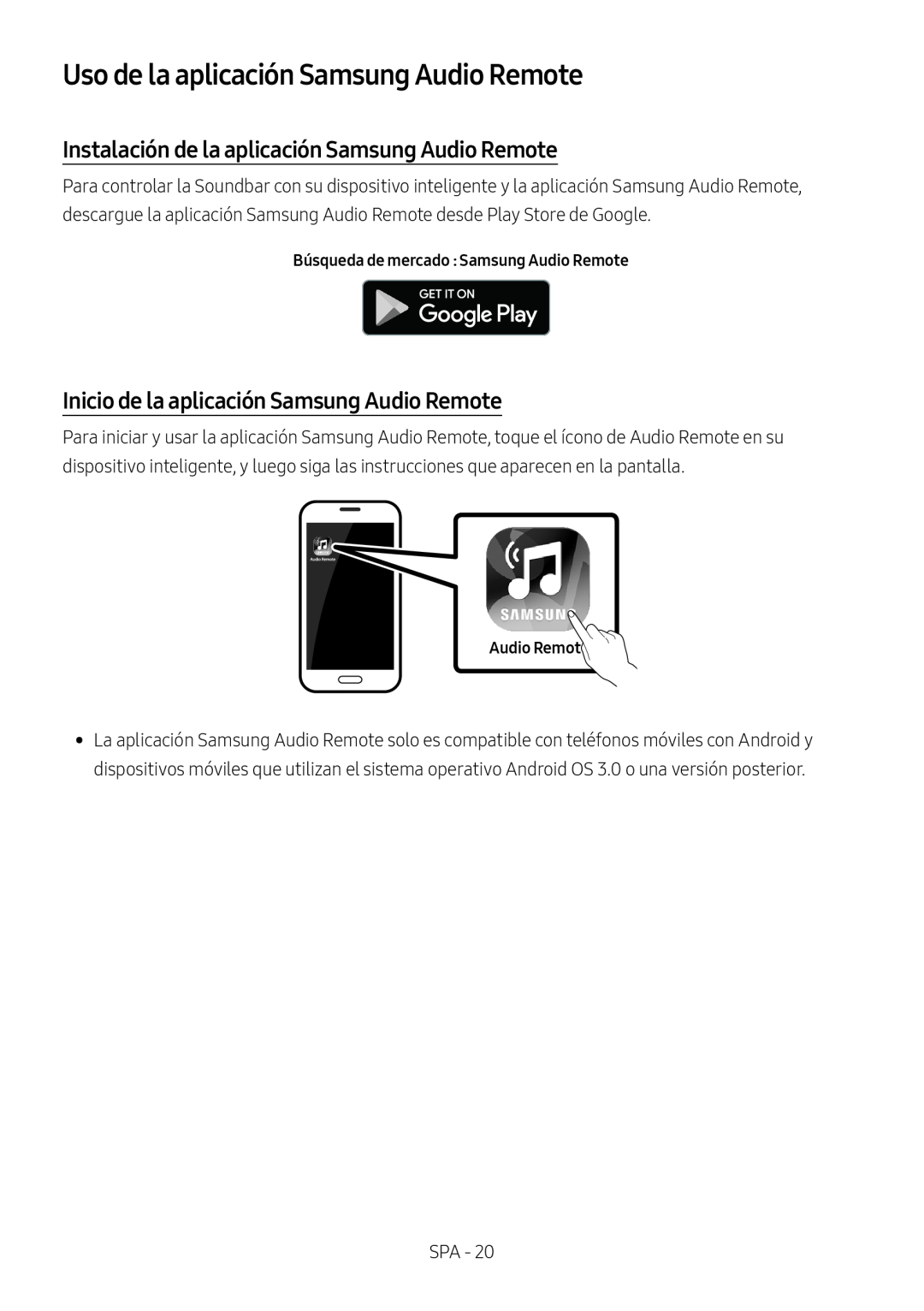 Instalación de la aplicación Samsung Audio Remote Curved HW-M4500