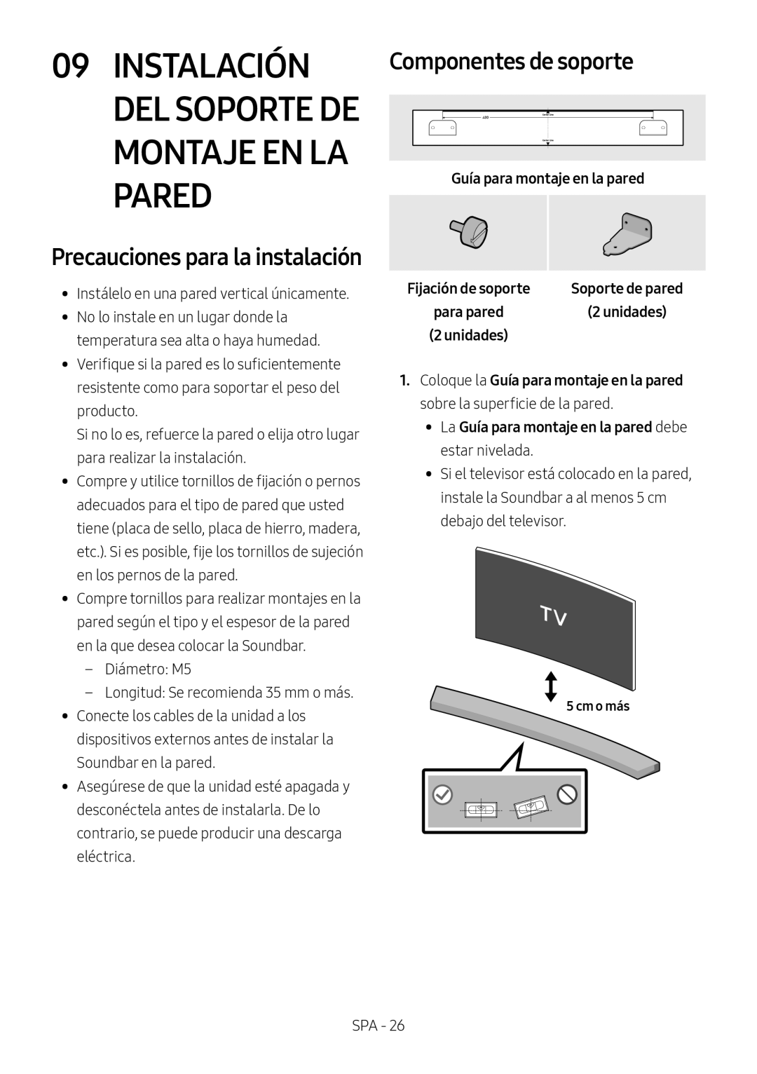 Precauciones para la instalación Curved HW-M4500