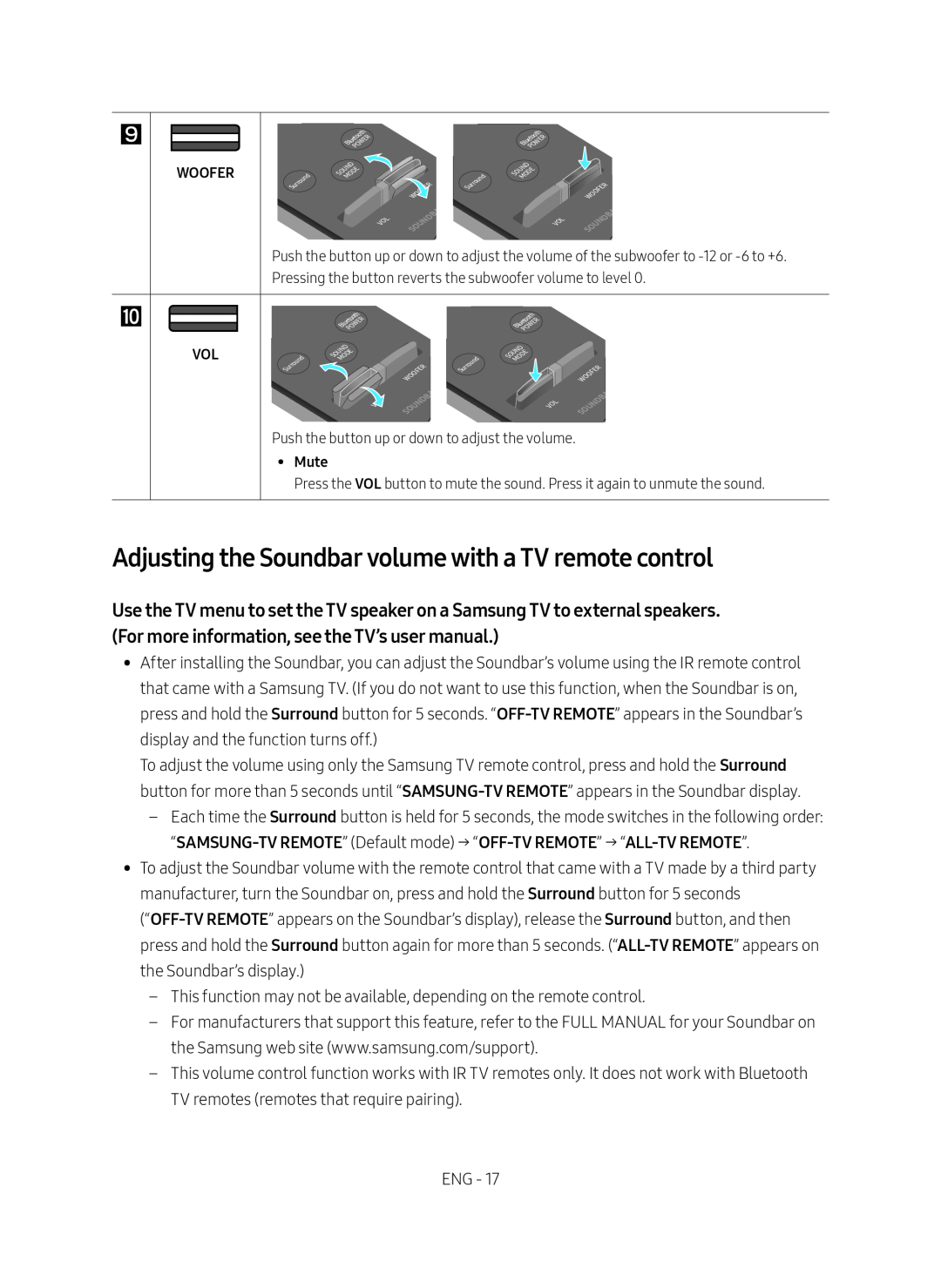 Adjusting the Soundbar volume with a TV remote control Curved HW-M4500