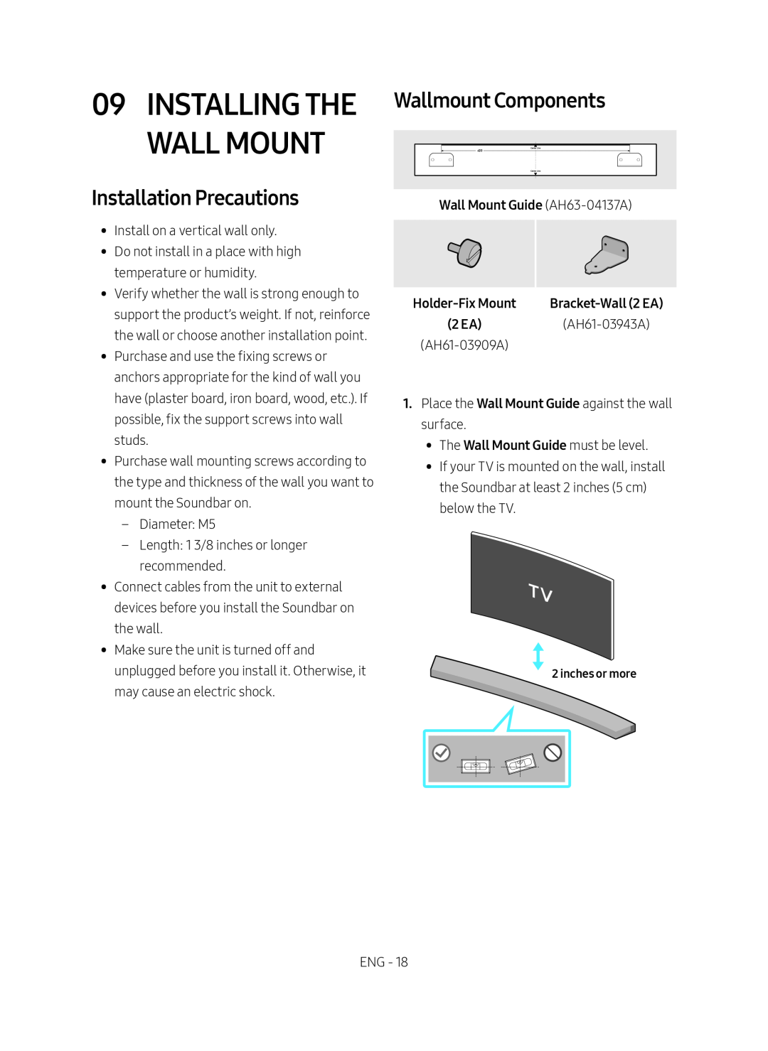 Wallmount Components Installation Precautions