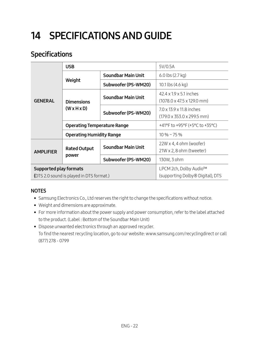 Specifications Curved HW-M4500