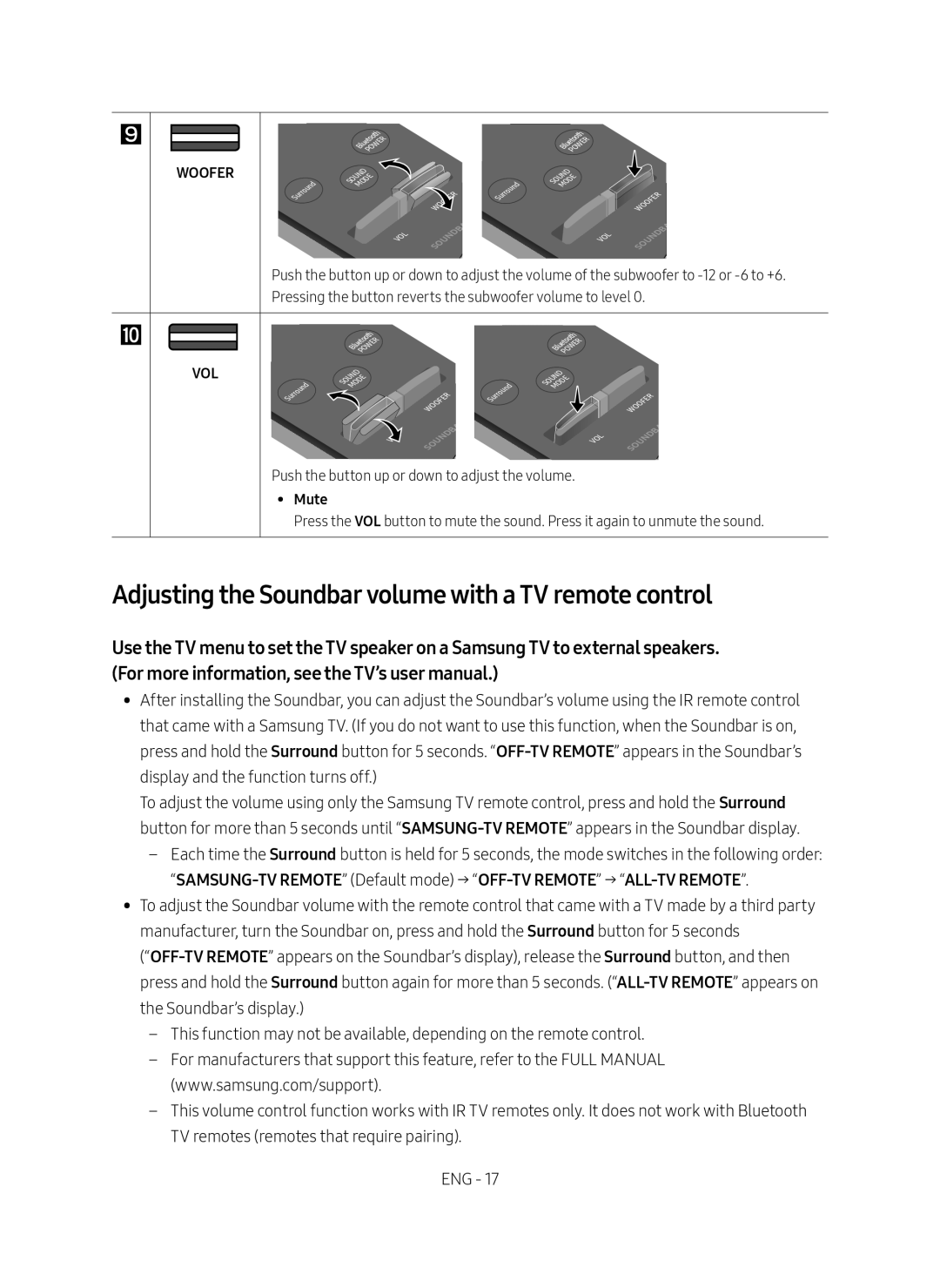 Adjusting the Soundbar volume with a TV remote control Curved HW-M4500