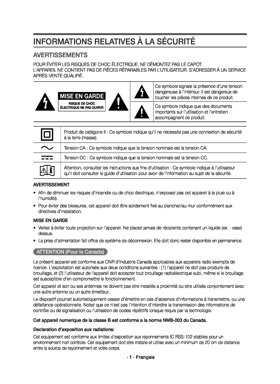 INFORMATIONS RELATIVES À LA SÉCURITÉ Curved HW-J6500R