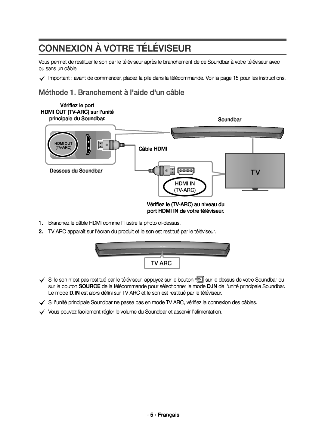 Méthode 1. Branchement à l'aide d'un câble Curved HW-J6500R