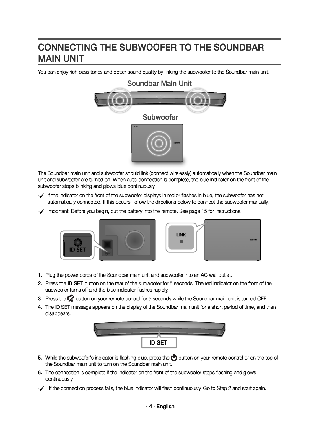 CONNECTING THE SUBWOOFER TO THE SOUNDBAR MAIN UNIT Curved HW-J6500R