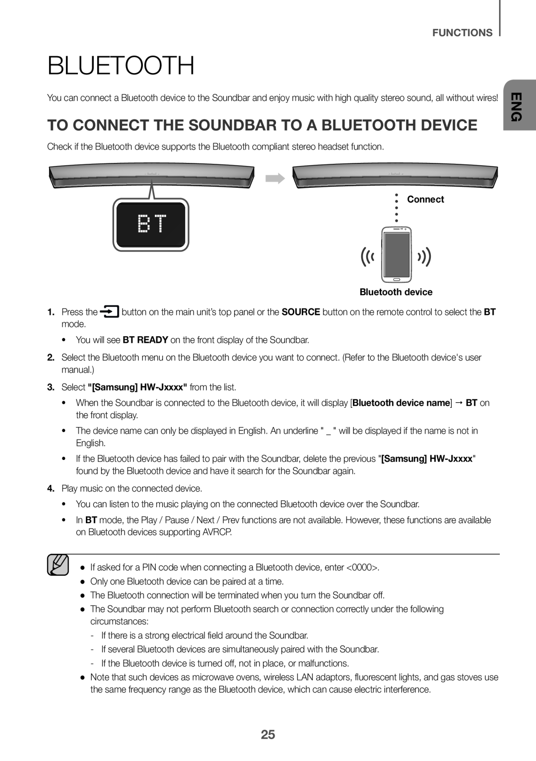 TO CONNECT THE SOUNDBAR TO A BLUETOOTH DEVICE Curved HW-J7500R, HW-J7501R