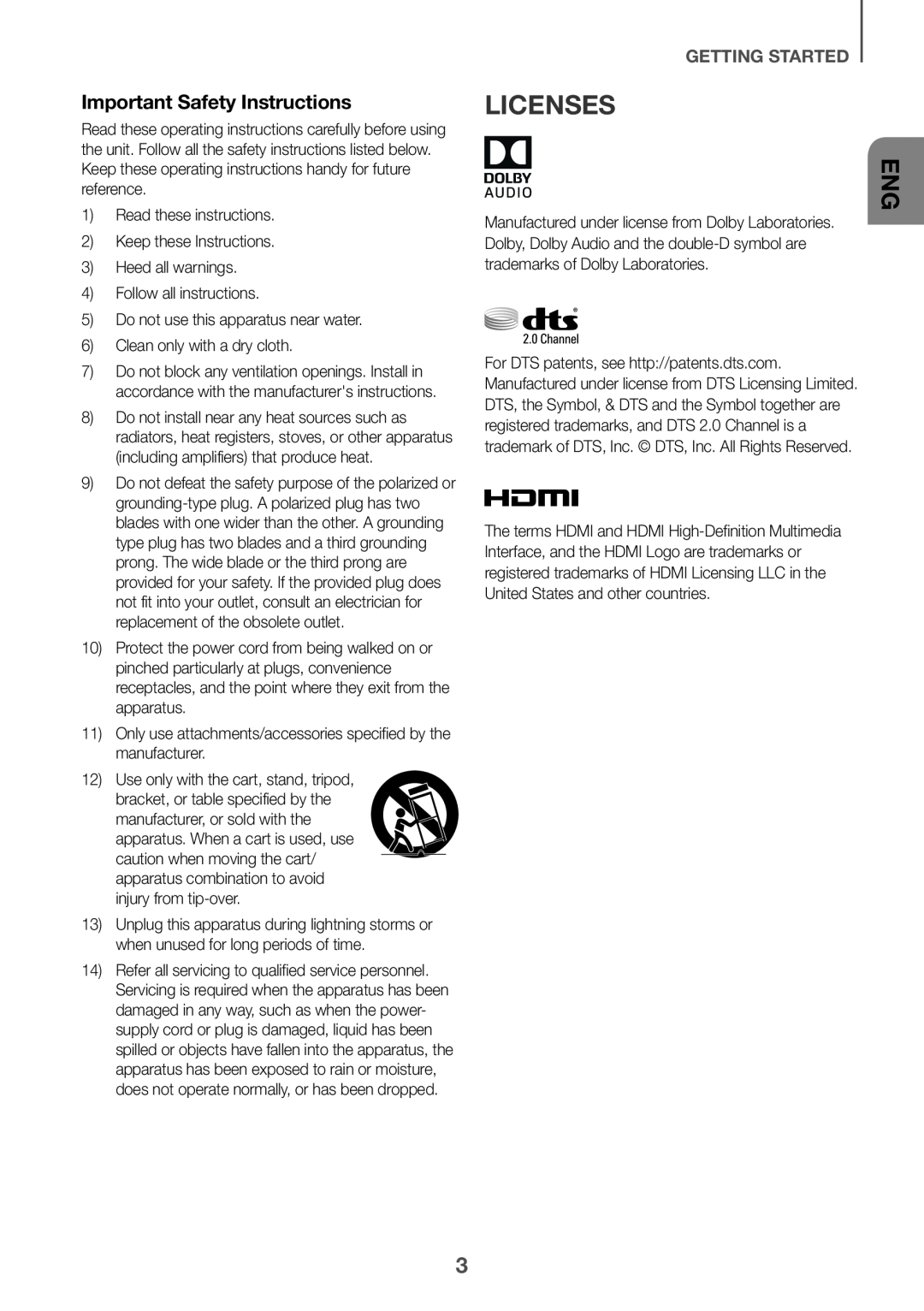 Important Safety Instructions Curved HW-J7500R, HW-J7501R