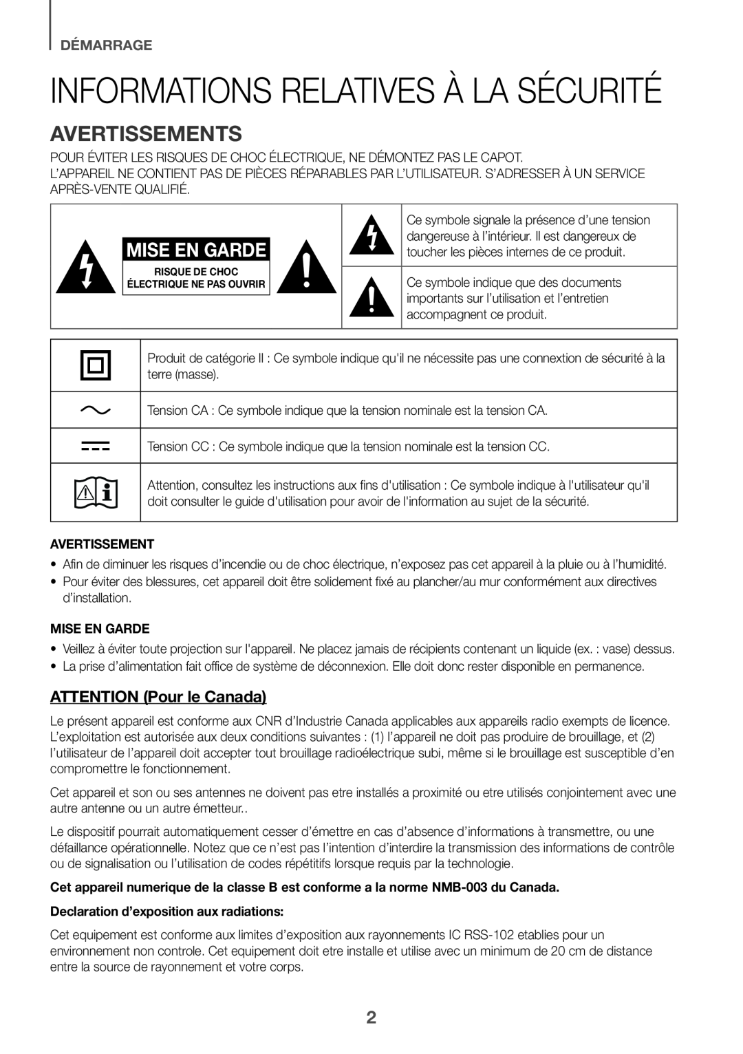 ATTENTION (Pour le Canada) Curved HW-J7500R, HW-J7501R