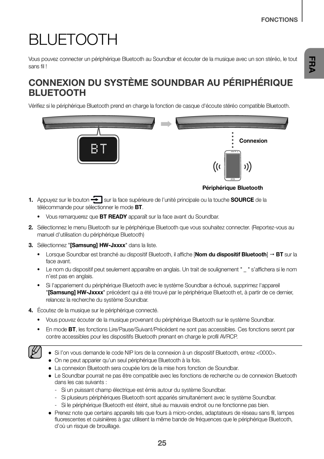 CONNEXION DU SYSTÈME SOUNDBAR AU PÉRIPHÉRIQUE BLUETOOTH Curved HW-J7500R, HW-J7501R