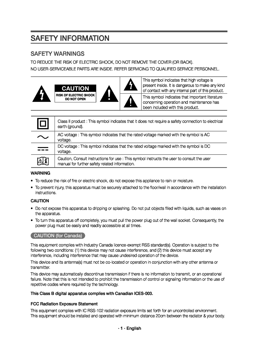 SAFETY WARNINGS Curved HW-J7500R, HW-J7501R