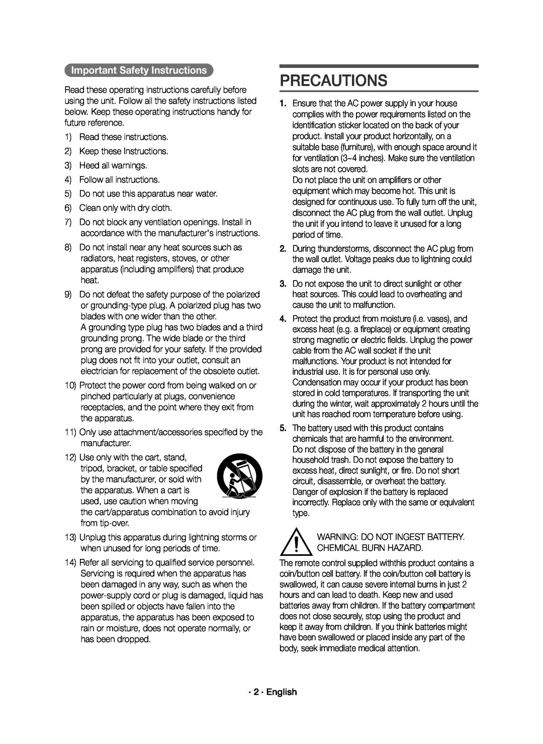 PRECAUTIONS Curved HW-J7500R, HW-J7501R