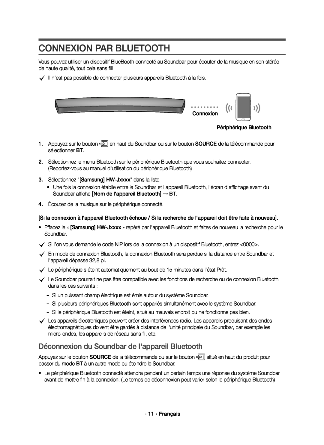 Déconnexion du Soundbar de l'appareil Bluetooth Curved HW-J7500R, HW-J7501R