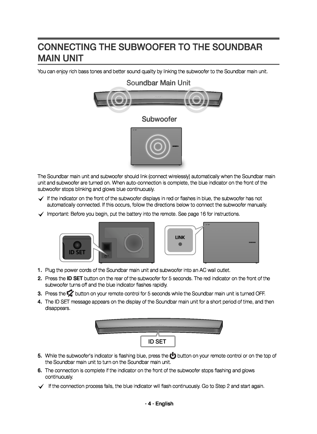 CONNECTING THE SUBWOOFER TO THE SOUNDBAR MAIN UNIT Curved HW-J7500R, HW-J7501R