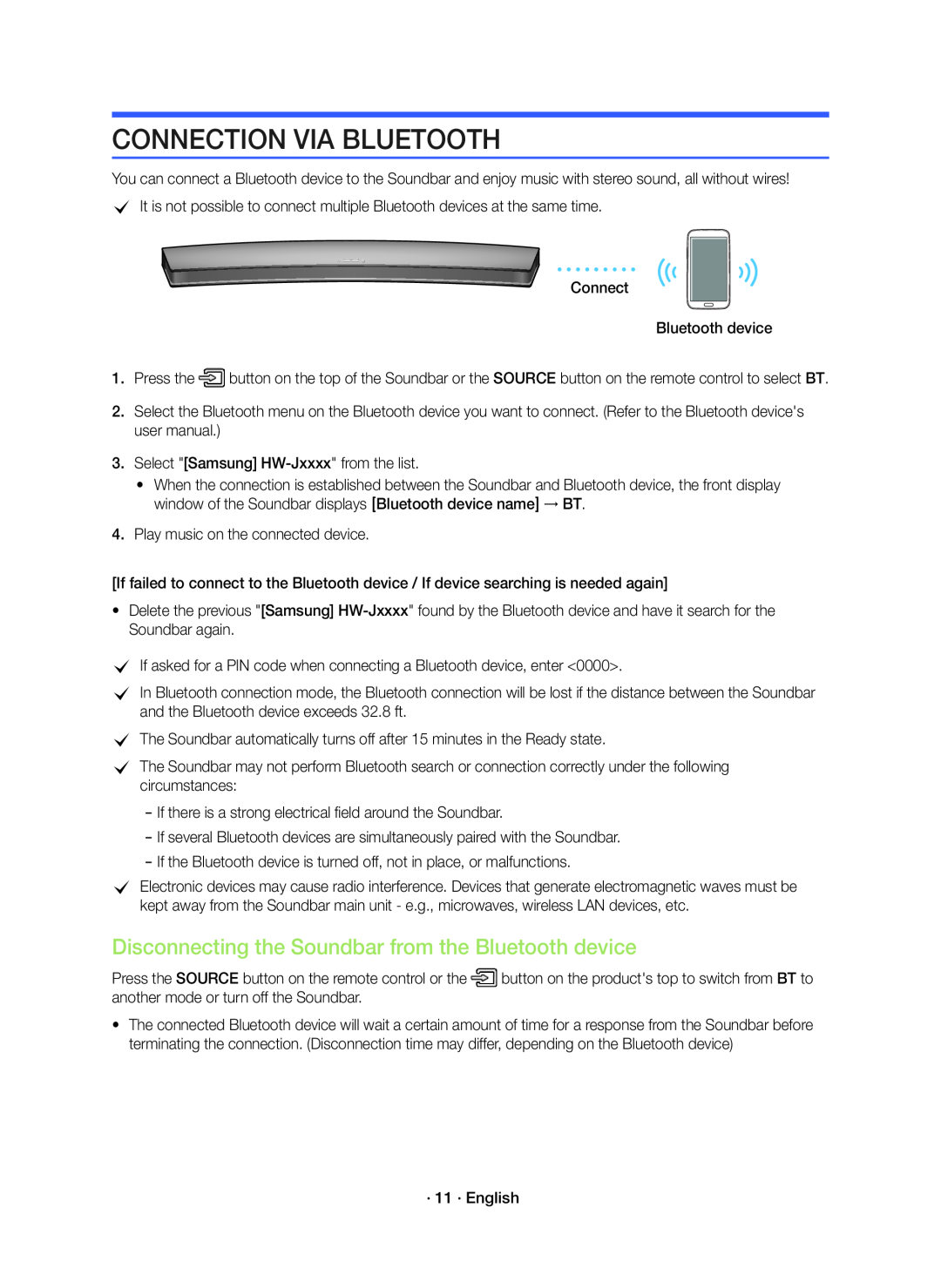 Disconnecting the Soundbar from the Bluetooth device CONNECTION VIA BLUETOOTH