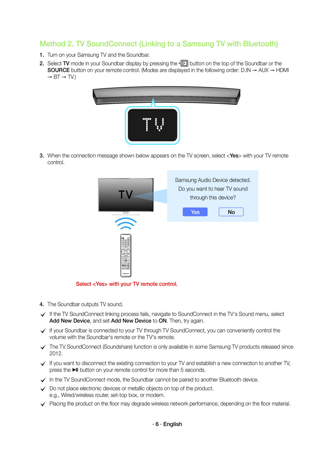 Method 2. TV SoundConnect (Linking to a Samsung TV with Bluetooth)