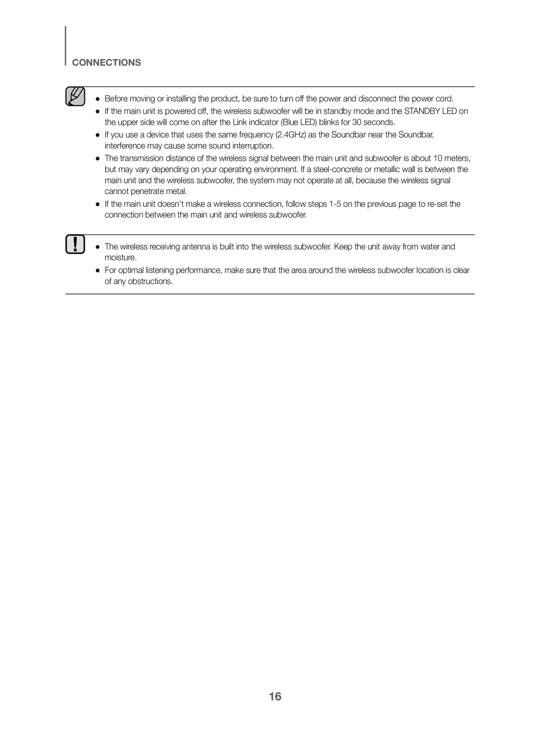 If the main unit doesn't make a wireless connection, follow steps CONNECTIONS