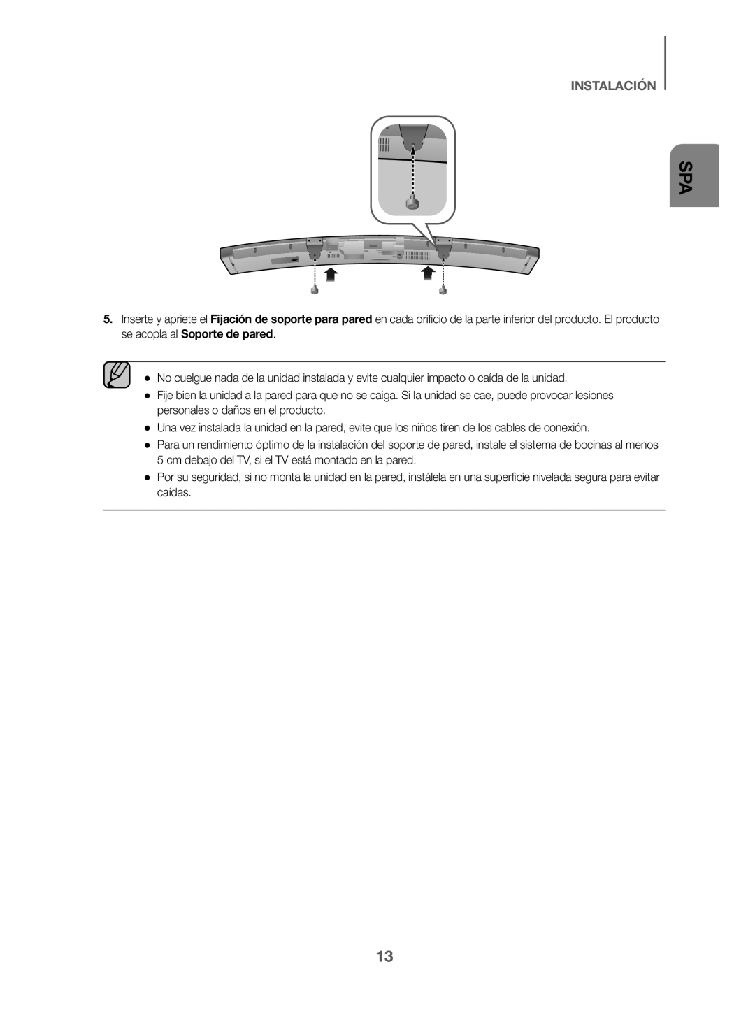 INSTALACIÓN Fijación de soporte para pared