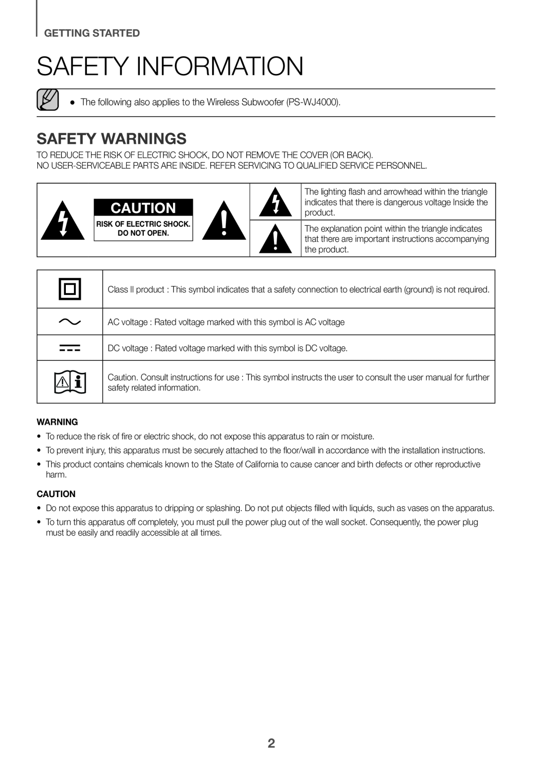 SAFETY WARNINGS Curved HW-J4000