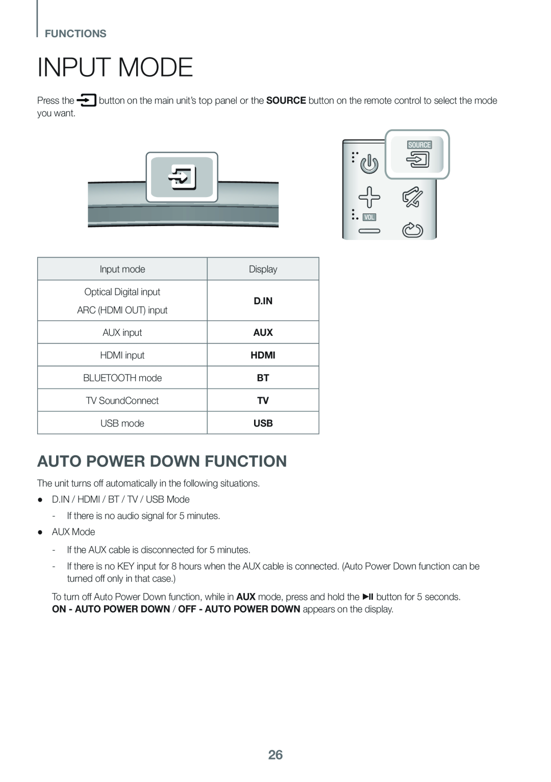 AUTO POWER DOWN FUNCTION Curved HW-J4000