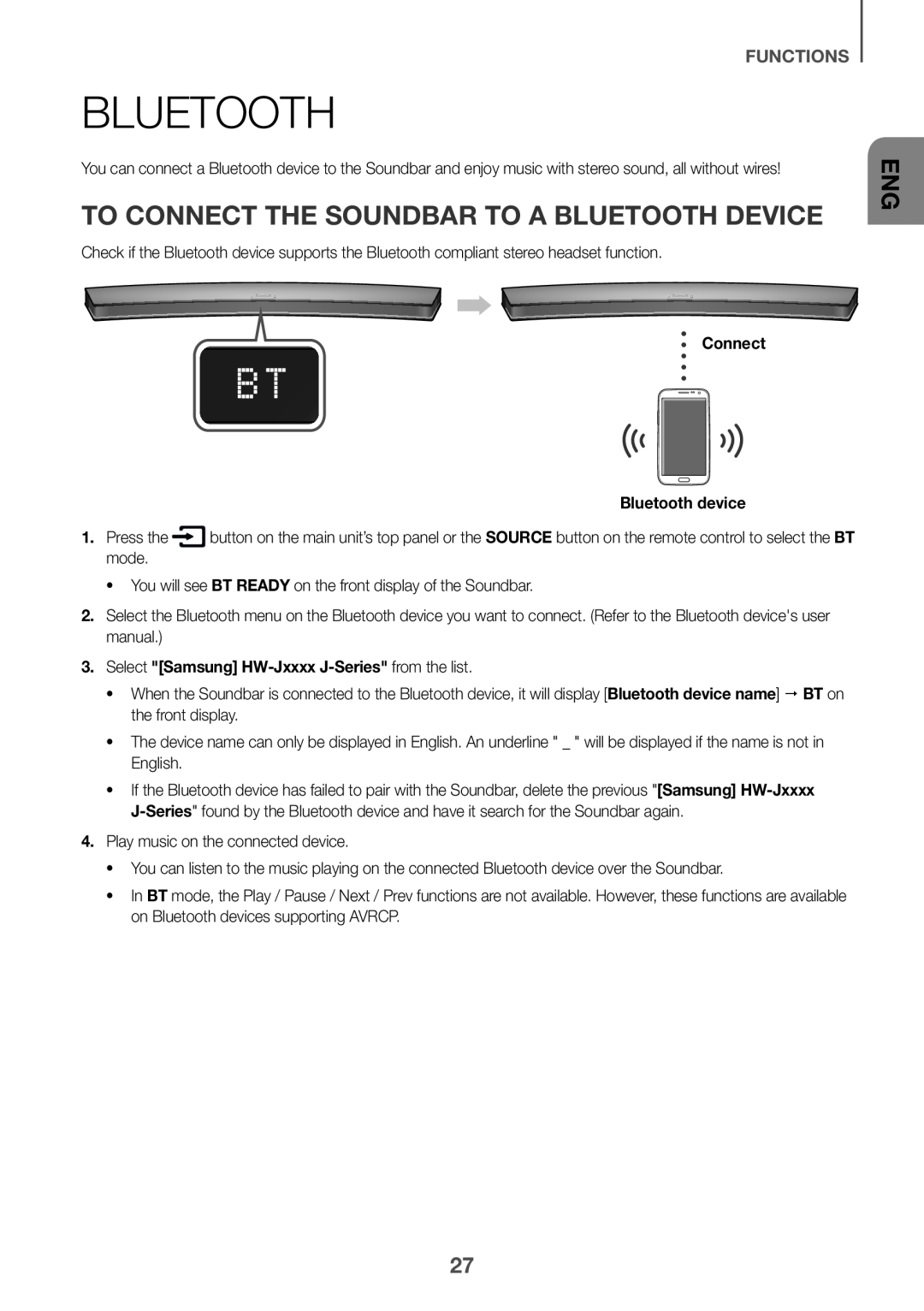 TO CONNECT THE SOUNDBAR TO A BLUETOOTH DEVICE Curved HW-J4000