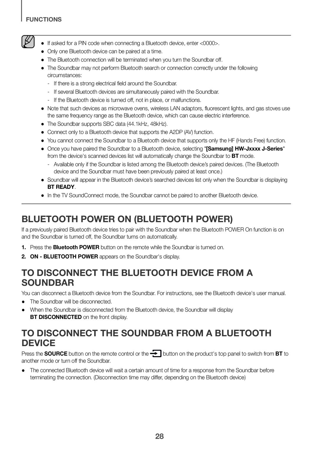 TO DISCONNECT THE SOUNDBAR FROM A BLUETOOTH DEVICE Curved HW-J4000