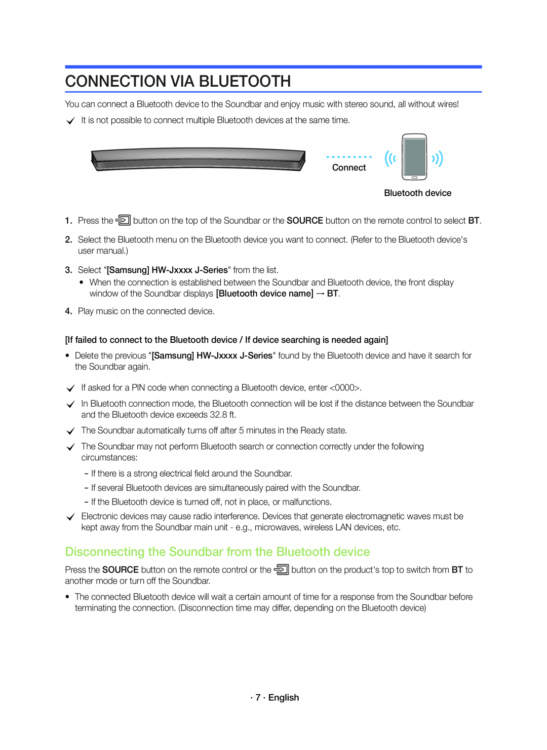 Disconnecting the Soundbar from the Bluetooth device Curved HW-J4000