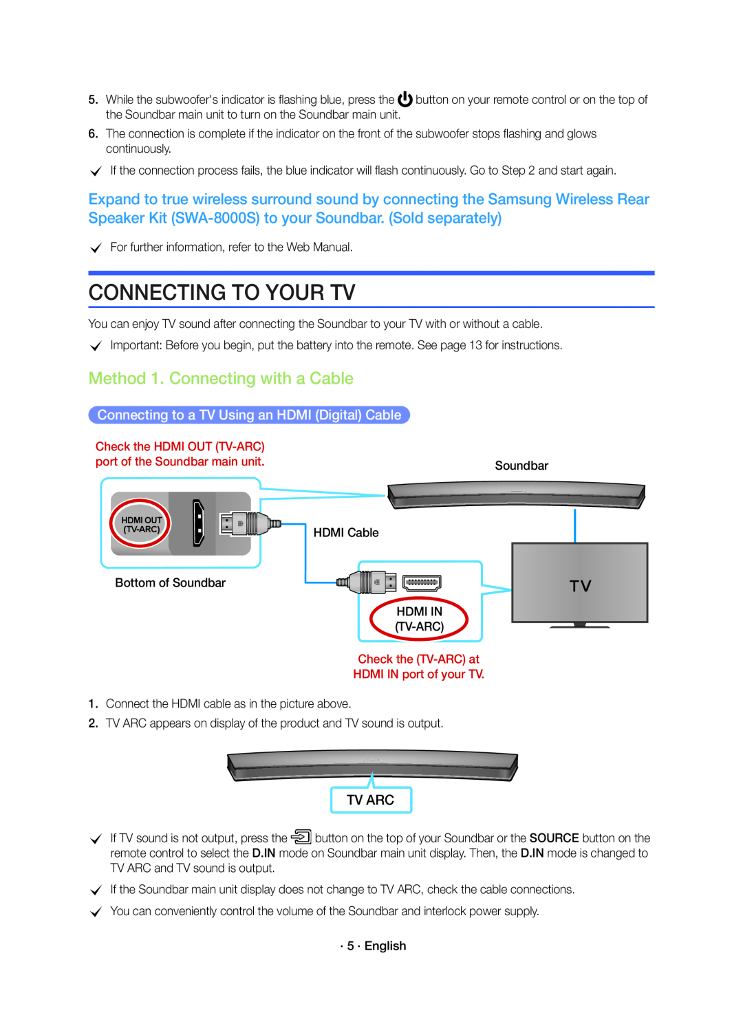 Method 1. Connecting with a Cable Curved HW-JM4000C