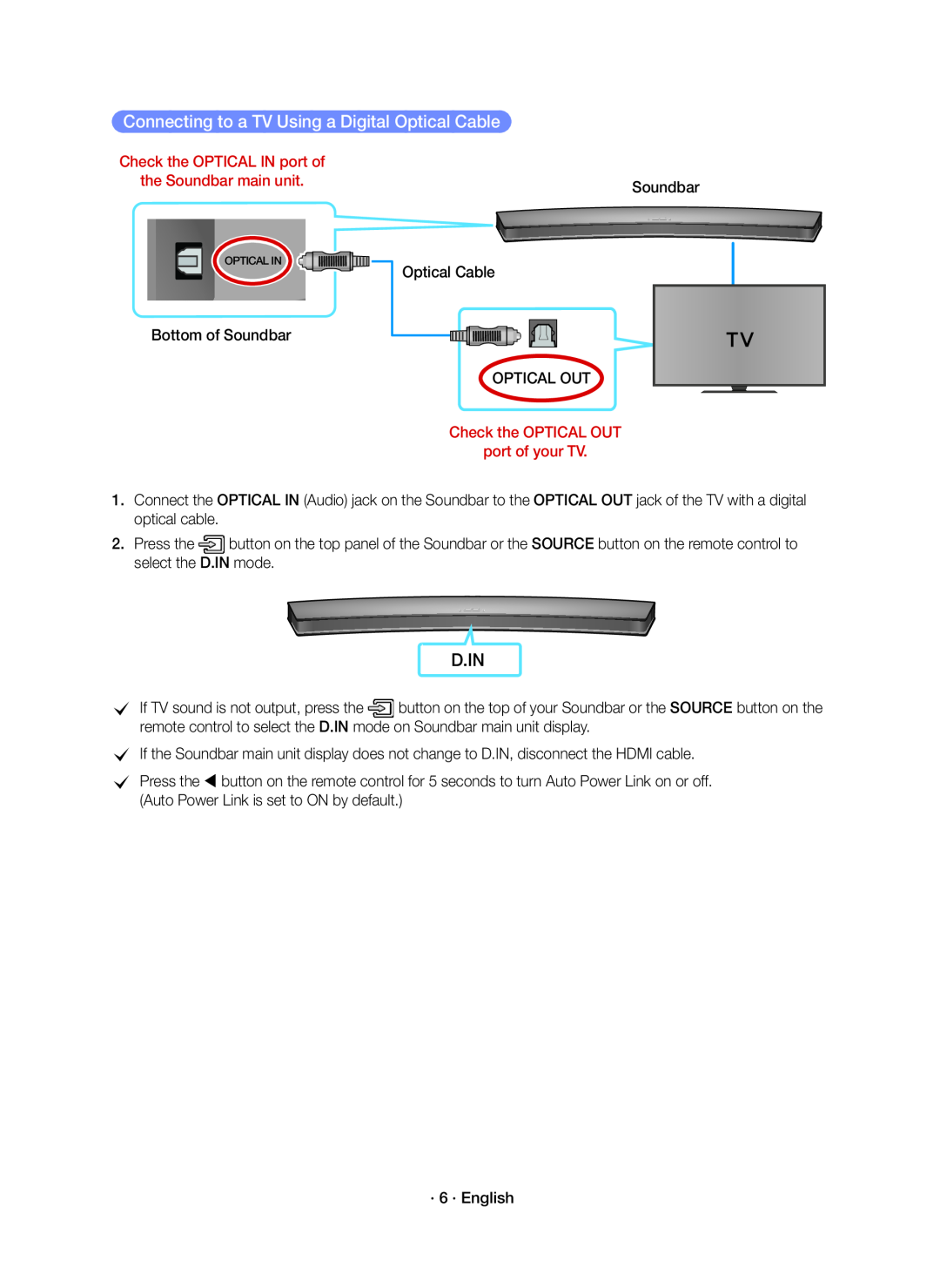 Connecting to a TV Using a Digital Optical Cable Curved HW-JM4000C