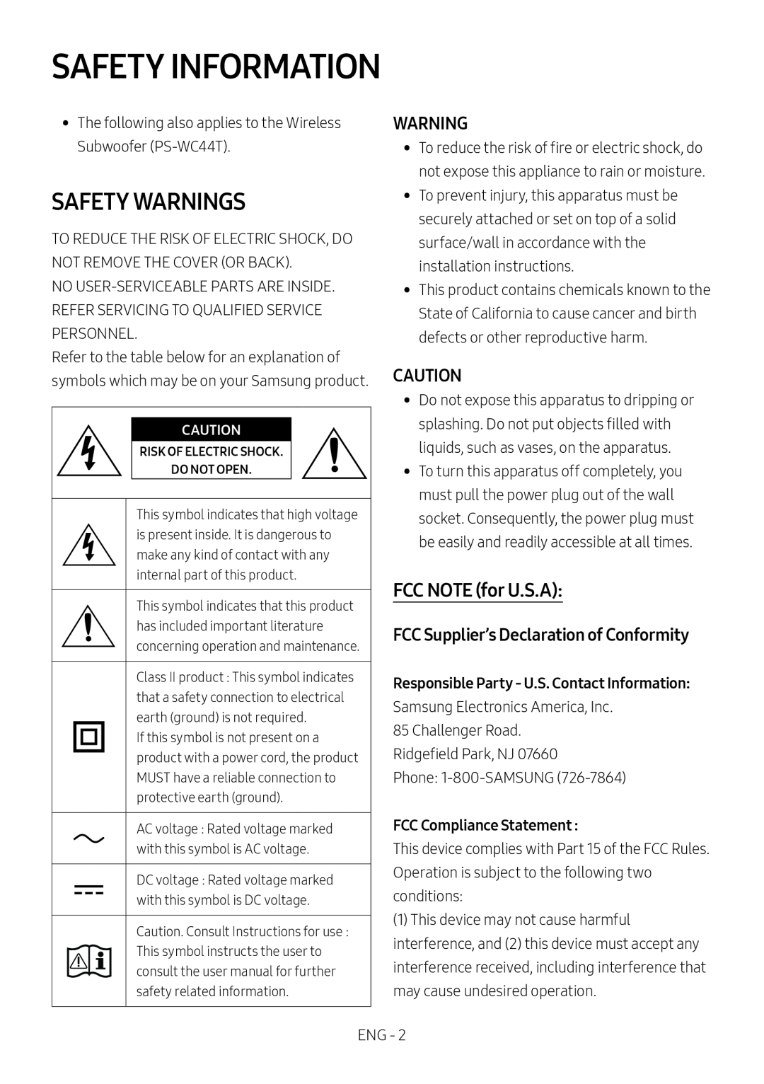 SAFETY WARNINGS Standard HW-C43M